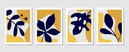einstellen von Vektor abstrakt kreativ Hintergründe mit tropisch Blätter. Hand gezeichnet Texturen zum Mauer Dekoration, Postkarte oder Broschüre Startseite Design