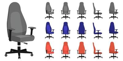 söt vacker modern kontorsstol med olika pose och position och färg isolerad på vit bakgrund vektor