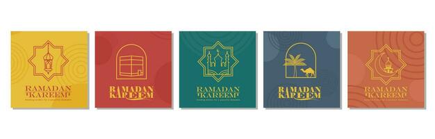 islamic hälsning kort uppsättning mall med ramadan för tapet design affisch, social media posta, media baner vektor