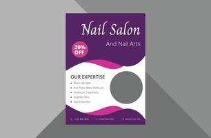 nail salon service flyer design. spa nagelsalong service affisch broschyr design. a4-mall, broschyrdesign, omslag, flygblad, affisch, tryckklar vektor