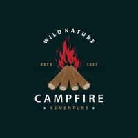 Design Holz und Feuer, Logo Lagerfeuer Lagerfeuer Vektor Camping Abenteuer Jahrgang Illustration