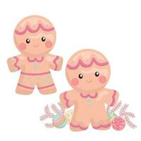 Weihnachten Charakter Lebkuchen Kekse im Rosa Dekoration Karikatur Illustration Vektor Clip Art Aufkleber