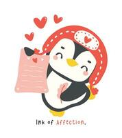 süß Pinguin Valentinstag mit Liebe Mail Karikatur Zeichnung, kawaii Tier Charakter Illustration. vektor