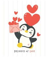 süß Pinguin Valentinstag mit Liebe Mail Karikatur Zeichnung, kawaii Tier Charakter Illustration. vektor