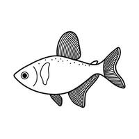 Hand gezeichnet Karikatur Vektor Illustration schwarz Phantom Tetra Fisch Symbol isoliert auf Weiß Hintergrund