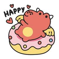 süß Drachen sitzen auf Erdbeere Krapfen auf Weiß Hintergrund.chinesisch Tier Charakter Karikatur design.zodiac.sweet.dessert.heart.kawaii.vector.illustration.ilustrator. vektor