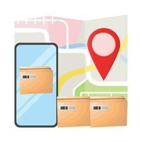 Kasten, Standort, Box im Handy, Mobiltelefon Telefon mit Karten Illustration vektor