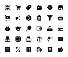 Einkaufen Symbole einstellen - - solide füllen Stil, Verkauf Vektor Grafik zum E-Commerce