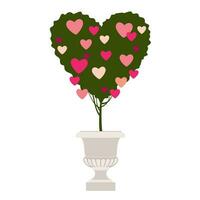 romantisch herzförmig Baum mit Valentinsgrüße. ein eingetopft Baum dekoriert mit Valentinsgrüße. illustriert Vektor Clip Art.