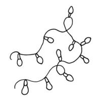 einer kontinuierlich Linie Zeichnung von Weihnachten Girlande mit Licht Glühbirnen. festlich Girlande Weihnachten Zeichenfolge und Teiler Rand im einfach linear Stil. editierbar Schlaganfall. Gekritzel Vektor Illustration