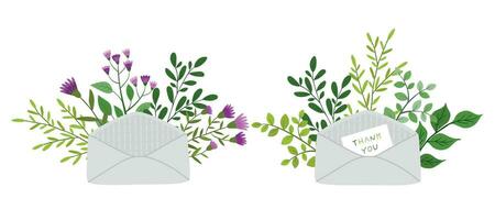 Blumen und Papier Umschläge isoliert Illustration. Frühling Blumen- Post. Vektor Design Konzept zum Valentinsgrüße Tag, Mutter s Tag, Frauen s Tag Ferien