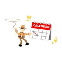 Cowboy Amerika und Kalender Zeitplan Karikatur Gekritzel eben Design Stil Vektor Illustration