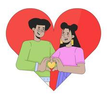 relation heterosexuell par latinamerikan 2d linjär illustration begrepp. valentine dag latin amerikan tecknad serie tecken isolerat på vit. matchande app liknelse abstrakt platt vektor översikt grafisk