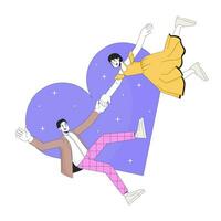 asiatisch Paar Liebe beim zuerst Sicht 2d linear Illustration Konzept. Koreanisch Freund Freundin Karikatur Zeichen isoliert auf Weiß. romantisch verträumt Metapher abstrakt eben Vektor Gliederung Grafik
