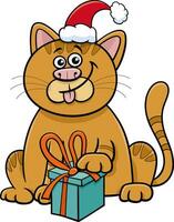 komisch Karikatur Katze mit Geschenk auf Weihnachten Zeit vektor