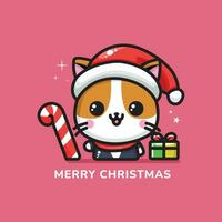 Vektor Karikatur Symbol Illustration von süß Katze feiern Weihnachten. Prämie Vektor Tier Urlaub Symbol Konzept isoliert. eben Karikatur Stil
