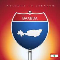 das stadtetikett und die karte des libanon im stil der amerikanischen zeichen vektor