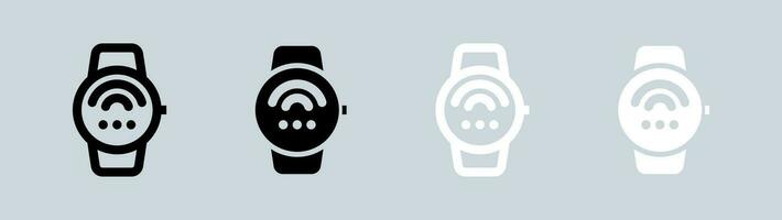 verbinden Smartwatch Symbol einstellen im schwarz und Weiß. Clever Gerät Zeichen Vektor Illustration.