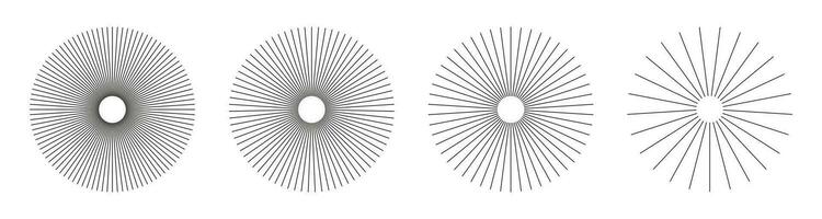 radiell cirkel rader. cirkulär rader element. symbol av Sol stjärna strålar. platt design element. ekrar med strålande Ränder. abstrakt illusion geometrisk former. vektor