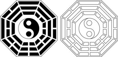 översikt silhuett bagua symbol ikon uppsättning vektor