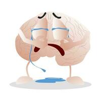 hjärna gråt, känsla oordning. vektor hjärna känsla mental, gråt och smärta emotionell, ledsen och gråta deprimerad illustration