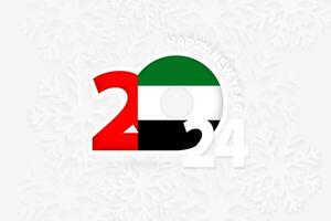 Neu Jahr 2024 zum vereinigt arabisch Emirate auf Schneeflocke Hintergrund. vektor