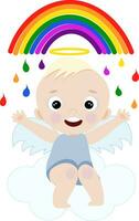pojke ängel och regnbåge vektor