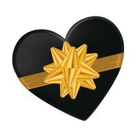 vektor svart hjärta formad gåva låda med guld rosett band