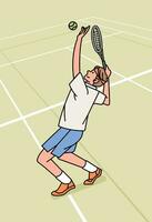 tennis man karaktär spelare i verkan idrottare på fält linje stil illustration vektor