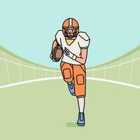 amerikanisch Fußball Mann männlich Kerl Charakter Spieler im Aktion Athlet auf Feld Linie Stil Illustration vektor