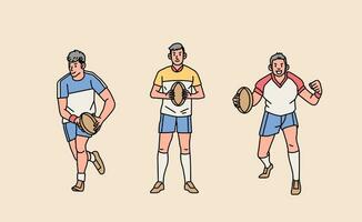 Rugby Charakter Spieler im Aktion einstellen Linie Stil Illustration vektor