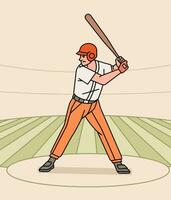 baseboll karaktär spelare verkan idrottare på de stadion linje stil illustration vektor
