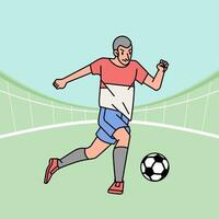 Fußball Fußball Mann Charakter Spieler im Aktion Athlet auf Feld Linie Stil vektor