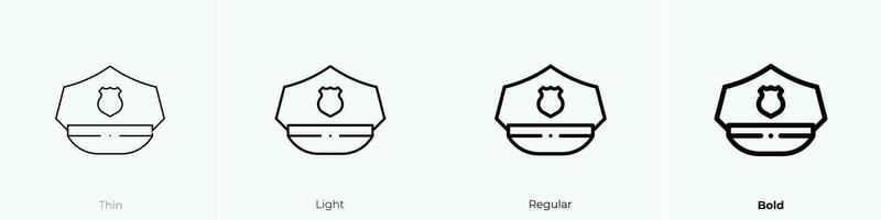 Polizei Hut Symbol. dünn, Licht, regulär und Fett gedruckt Stil Design isoliert auf Weiß Hintergrund vektor