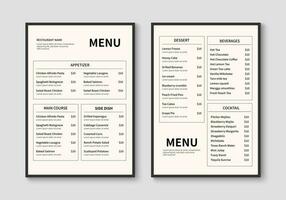 modern restaurang meny mall. mat och dryck meny layout design. vektor illustration