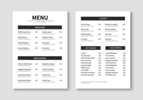 meny mall för restaurang och Kafé. minimalistisk restaurang meny häfte design. broschyr, omslag, flygblad design. vektor illustration