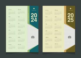 vägg kalender 2024 och 2025 mall design. blå och gul vertikal kalender vektor