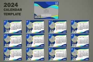 Vektor Schreibtisch Kalender 2024 Vorlage Papier Schnitt Blau Themen