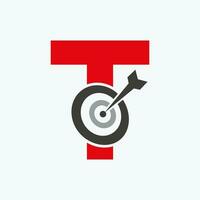 Brief t Pfeil Ziel Logo kombinieren mit Bogen Ziel Symbol vektor