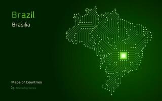 Brasilien Karta med en huvudstad av brasilia visad i en mikrochip mönster med processor. e-förvaltning. värld länder vektor Kartor. mikrochip serier