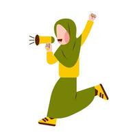 karaktär av hijab flicka innehav megafon vektor