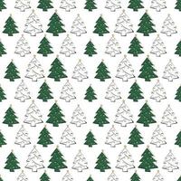 nahtloses Muster mit Linien- und Silhouettenweihnachtsbäumen, Sternen und festlichen Girlanden. Frohes neues Jahr Druck für Geschenkpapier, Textil und Design vektor