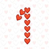 Nummer eins aus roten Herzen auf nahtlosem Muster mit Liebessymbol. festliche Schrift oder Dekoration für Valentinstag, Hochzeit, Urlaub und Design vektor