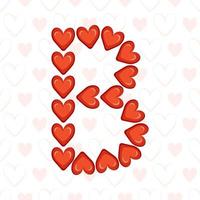 Buchstabe b aus roten Herzen auf nahtlosem Muster mit Liebessymbol. festliche Schrift oder Dekoration für Valentinstag, Hochzeit, Urlaub und Design vektor