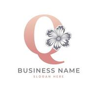 q Brief Logo mit Blume. Blumen- q Logo feminin Luxus Logo Design vektor