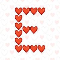Buchstabe e aus roten Herzen auf nahtlosem Muster mit Liebessymbol. festliche Schrift oder Dekoration für Valentinstag, Hochzeit, Urlaub und Design vektor