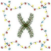 bokstav x från gröna julgransgrenar. festligt teckensnitt och ram från krans, symbol för gott nytt år och jul, tecken från alfabetet vektor