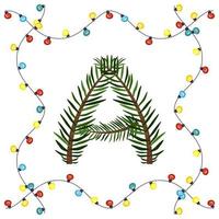 bokstav a från gröna julgransgrenar. festligt teckensnitt och ram från krans, symbol för gott nytt år och jul, tecken från alfabetet vektor