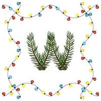bokstaven w från gröna julgransgrenar. festligt teckensnitt och ram från krans, symbol för gott nytt år och jul, tecken från alfabetet vektor