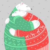 Polar- Bären kuscheln im Weihnachten Pullover. Ideal zum drucken, Poster. Vektor Illustration.